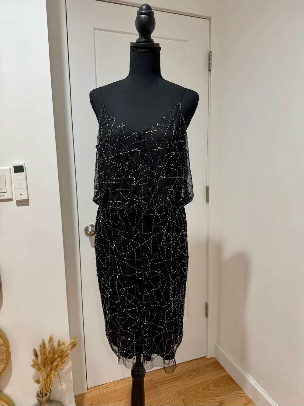 NWOT Adrianna Papell Black Beaded Formal Blouson Dress Size 12